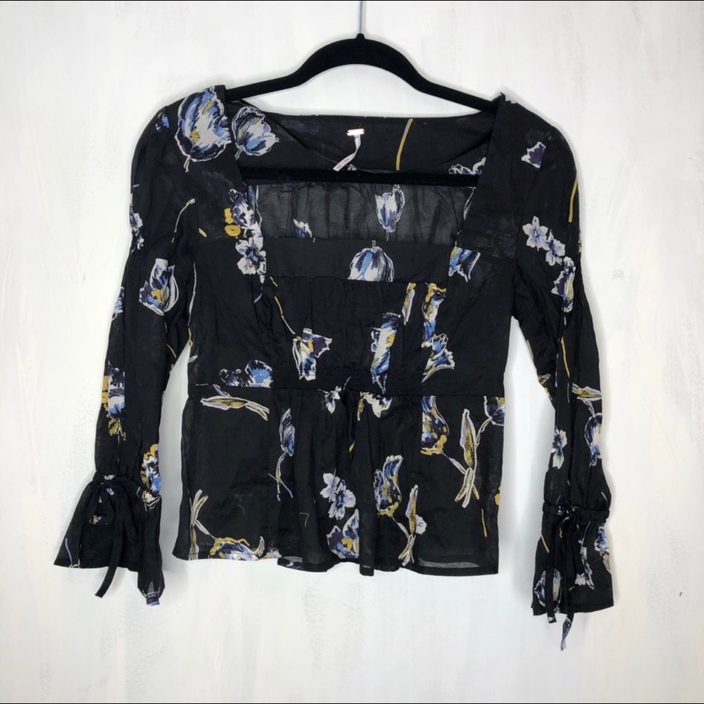 Free People Cherish the light black floral top